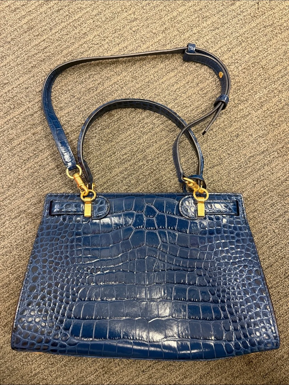Tory Burch Navy Croc-Embossed Shoulder Bag with Gold Hardware